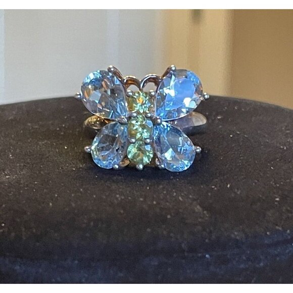 Blue Topaz Butterfly Statement Cocktail Ring Size 6.75 - 7 Green Peridot Tested - Picture 12 of 14
